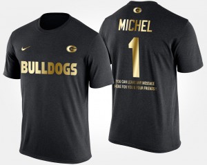 UGA #1 For Men Sony Michel T-Shirt Black NCAA Short Sleeve With Message Gold Limited 218790-541