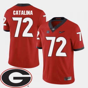 University of Georgia #72 For Men's Tyler Catalina Jersey Red College College Football 2018 SEC Patch 931114-344