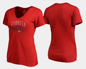 GA Bulldogs Ladies T-Shirt Red Embroidery Graceful V-Neck 902161-225